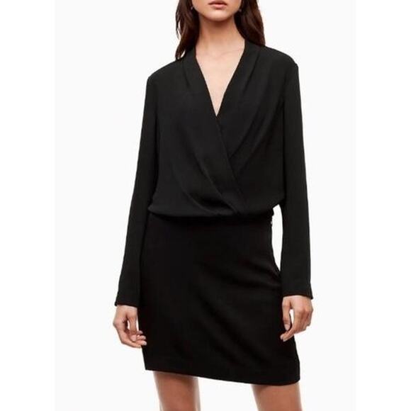 Babaton Aritzia Black Faux Wrap Long Sleeve Dress - Picture 1 of 6